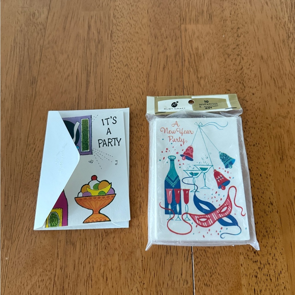 60s Unused New Years Party Invites with Vintage 70s Unused Hallmark Card